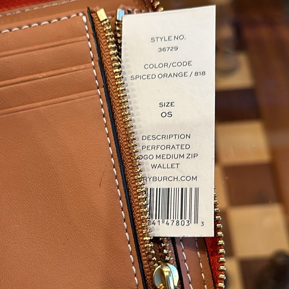 TORY BURCH SPICED ORANGE PERFORATED LOGO NED ZIP WALLET 5 X 4.5” GUC - Picture 6 of 9